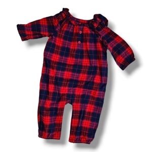 Gap Baby Red And Blue Plaid Long-Sleeve Romper - Size 3-6 Months